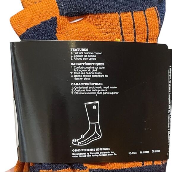 Harley-Davidson Men's Navy and Orange Retro Style Striped Socks, Size L, NWT - Picture 6 of 7